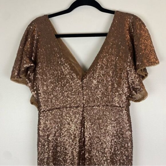 Revelry Gwen Sequin Flutter Sleeve Gown in Mocha 10 - Picture 8 of 12